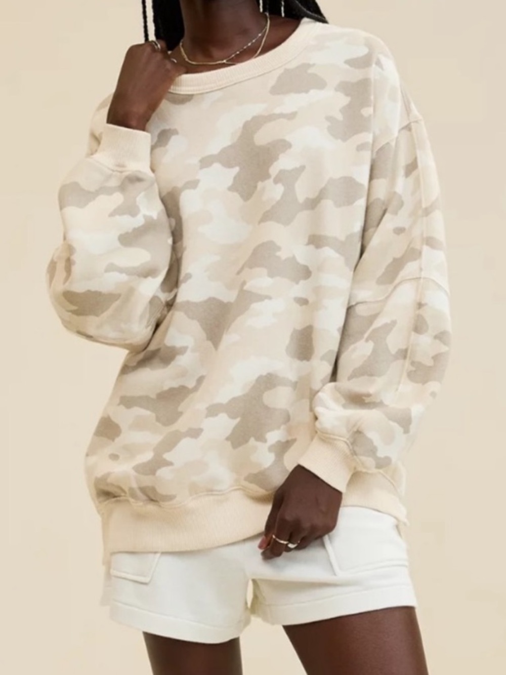 Aerie Oversized Balloon Sleeve Camo Sweatshirt Size Large